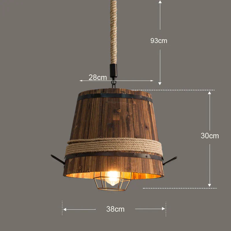 DecorBites™ Barrel Industrial Chandelier for Dining Room Cafe Restaurant, Adjustable Wood Light Fixture