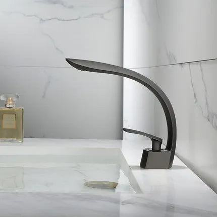 DecorBites™ Brushed Gold Basin Faucet: Grey/Black Bathroom Mixer Tap, Waterfall Design with Single Handle