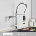 DecorBites™ Dual Spout Kitchen Sink Faucet - Matte Black Finish, Deck Mount Spring Mixer