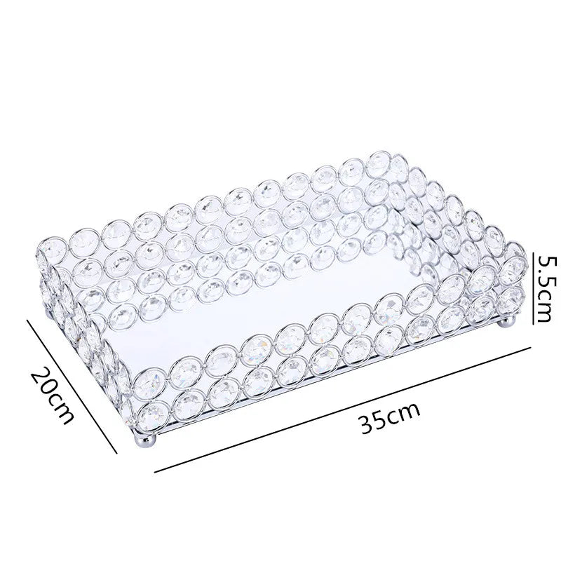 DecorBites™ Crystal Glass Mirror Tray Cosmetic Jewelry Organizer Shelf Storage