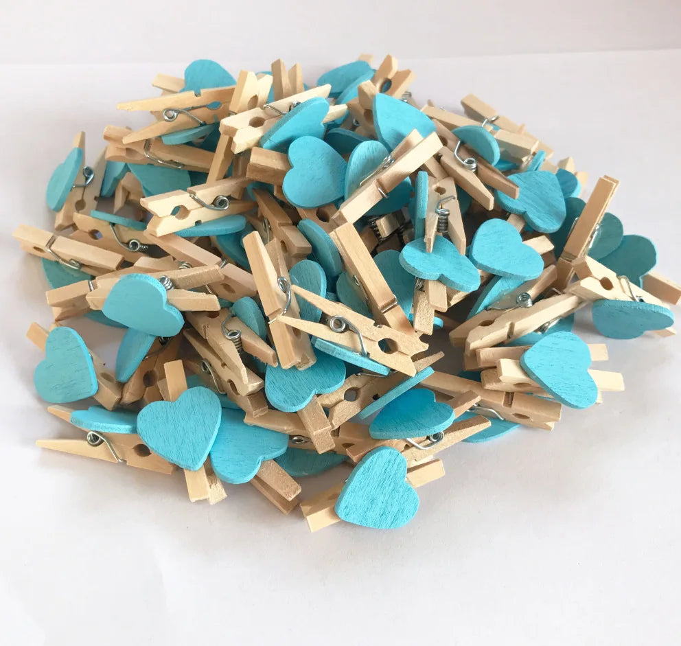 DecorBites™ 50-Pack Romantic Heart Shape Wood Clips for Home Décor and Parties