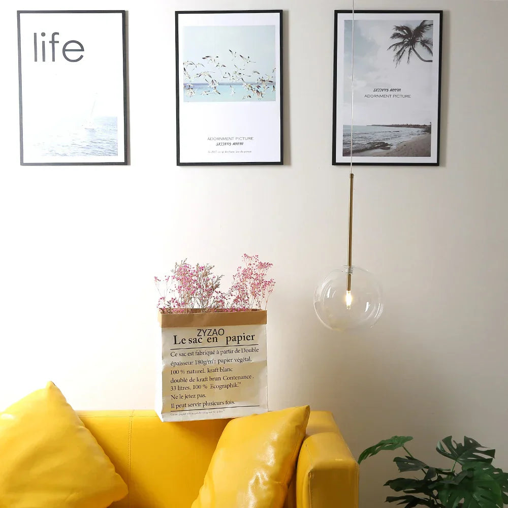 DecorBites™ مصابيح متدلية ذهبية زجاجية كروية لغرفة الطعام والمطبخ