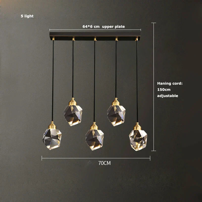 DecorBites™ Black Crystal Copper Chandelier LED Hanging Lamps for Dinning Room
