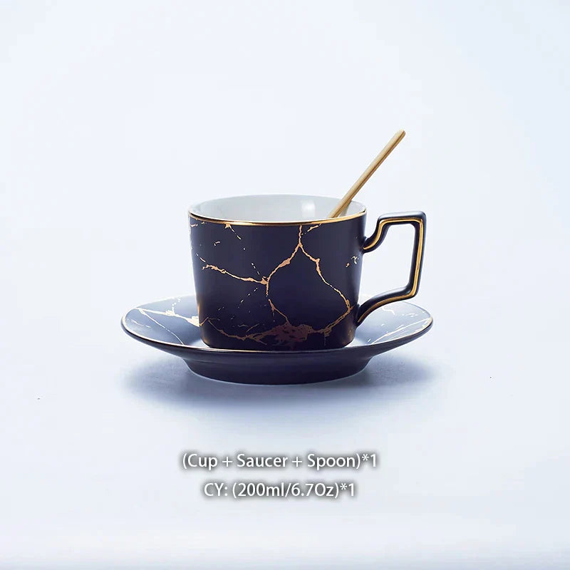 DecorBites™ 200ml Marble Ceramic Tea Set with Spoon and Saucer