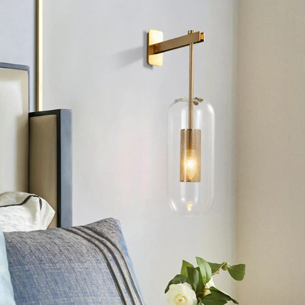 Applique murale en verre doré DecorBites™ : Lampe murale industrielle E14 post-moderne pour la décoration intérieure