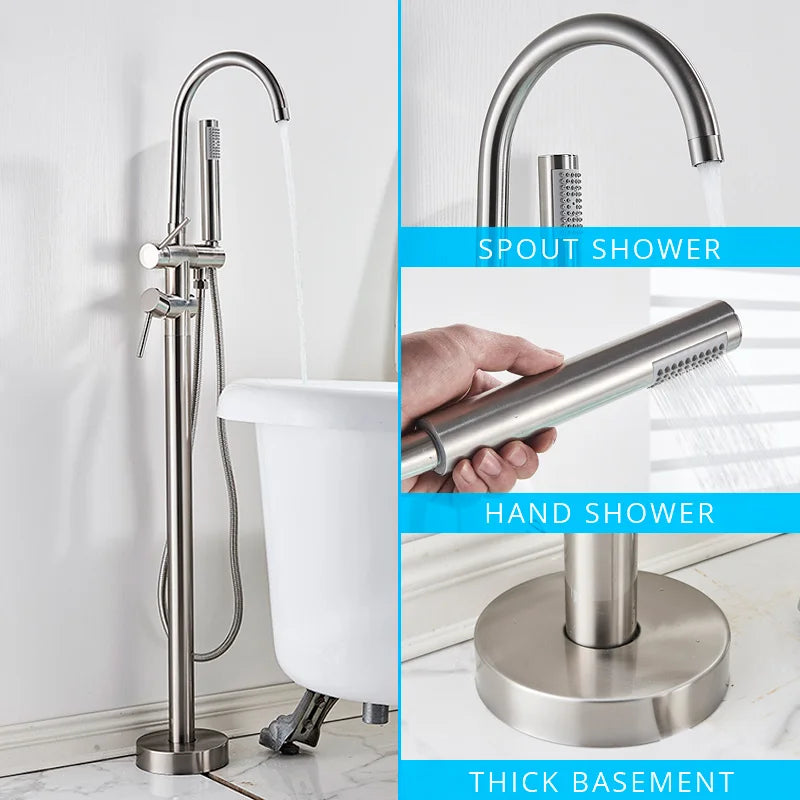 DecorBites™ Black Dual Handle Freestanding Bathtub Faucet Set Floor Standing Bath Mixer Tap