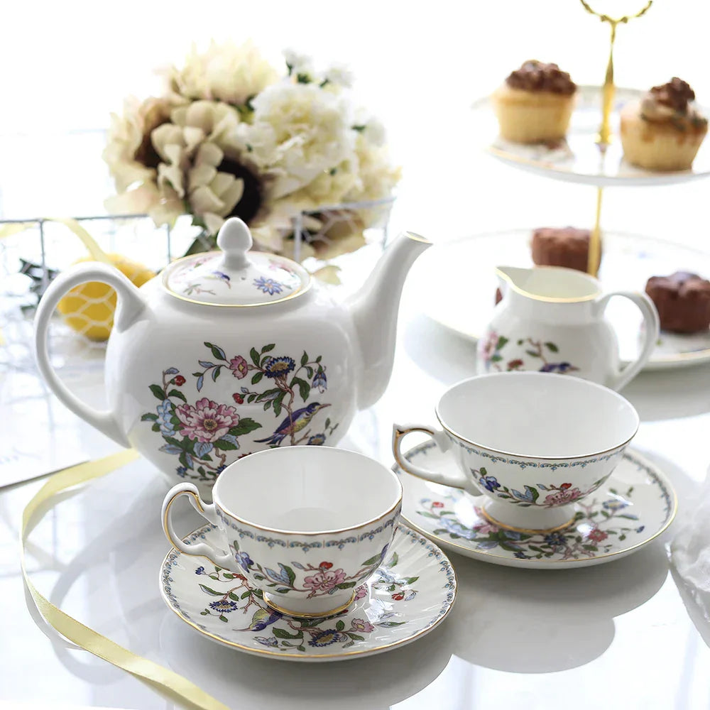 DecorBites™ Coffee & Tea Set: Cup, Saucer, Pot, Milk, Sugar, Plate, Tray, Teaware