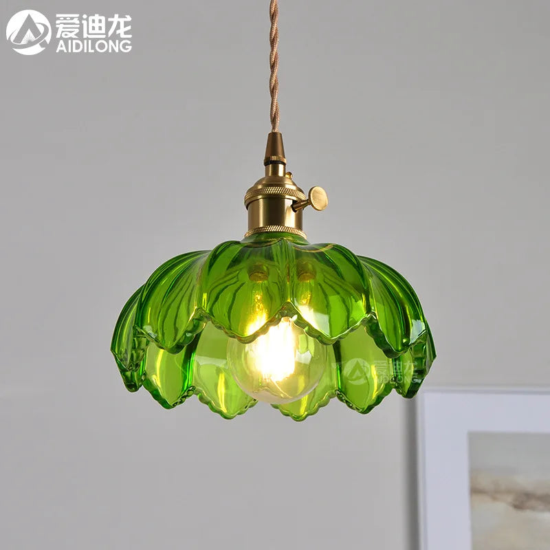 مصباح معلق DecorBites™ من الزجاج الأخضر - مصابيح متدلية نحاسية حديثة على الطراز الاسكندنافي لغرفة النوم، البار، المطعم