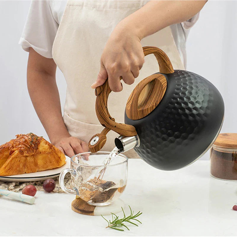 DecorBites™ 3L Stainless Steel Whistle Boiling Kettle | Hammer Pattern Sound Kettle for Gas and Induction Cookers