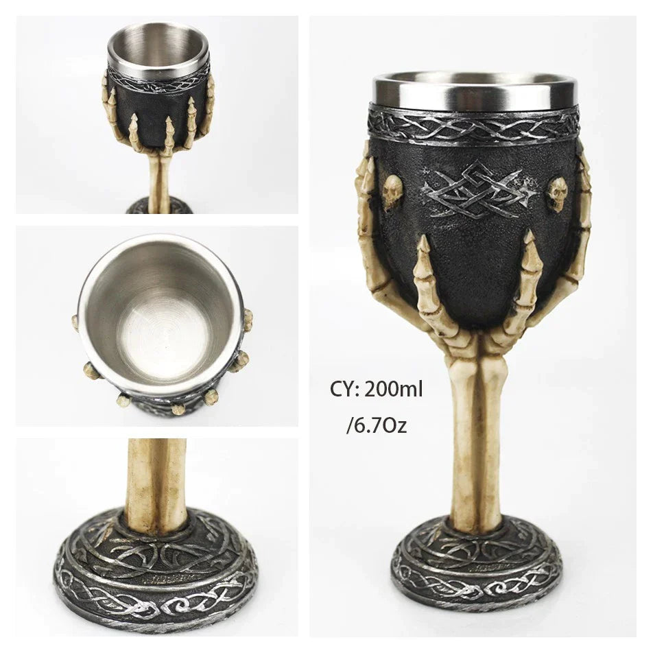 DecorBites™ Dragon Skull Goblet: Gothic Resin Stainless Steel Wine Glass for Cocktail Bar Party