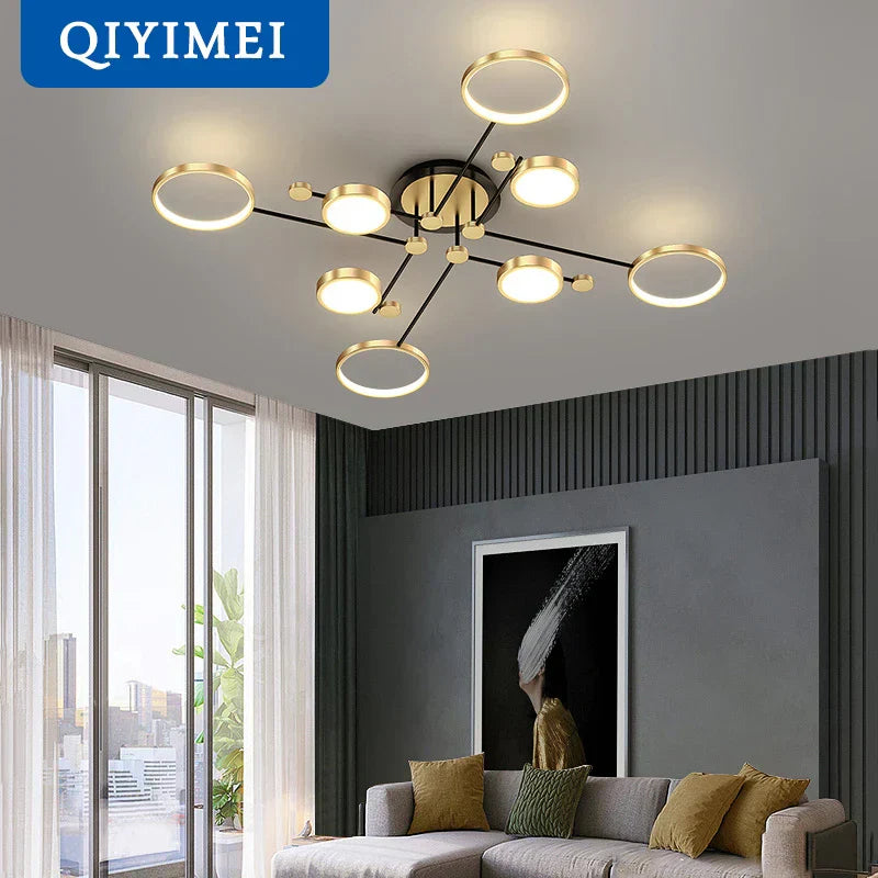 نجفة DecorBites™ بإطار ذهبي LED: إضاءة عصرية لغرفة المعيشة وغرفة النوم - تركيبات داخلية وثريات