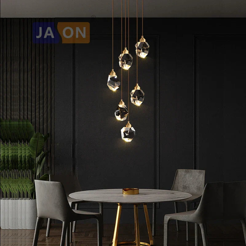 DecorBites™ Black Crystal Copper LED Chandelier - Art Deco Hanging Lamp for Dinning Room