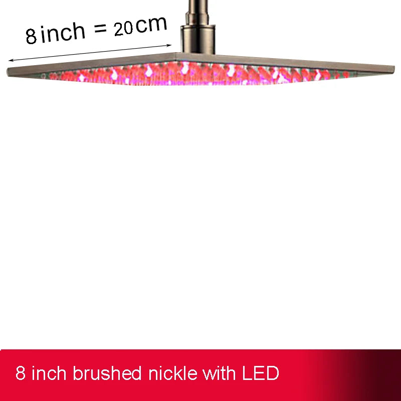 DecorBites™ 16" Square LED Light Rainfall Shower Head - Color Changing Brass Showerhead