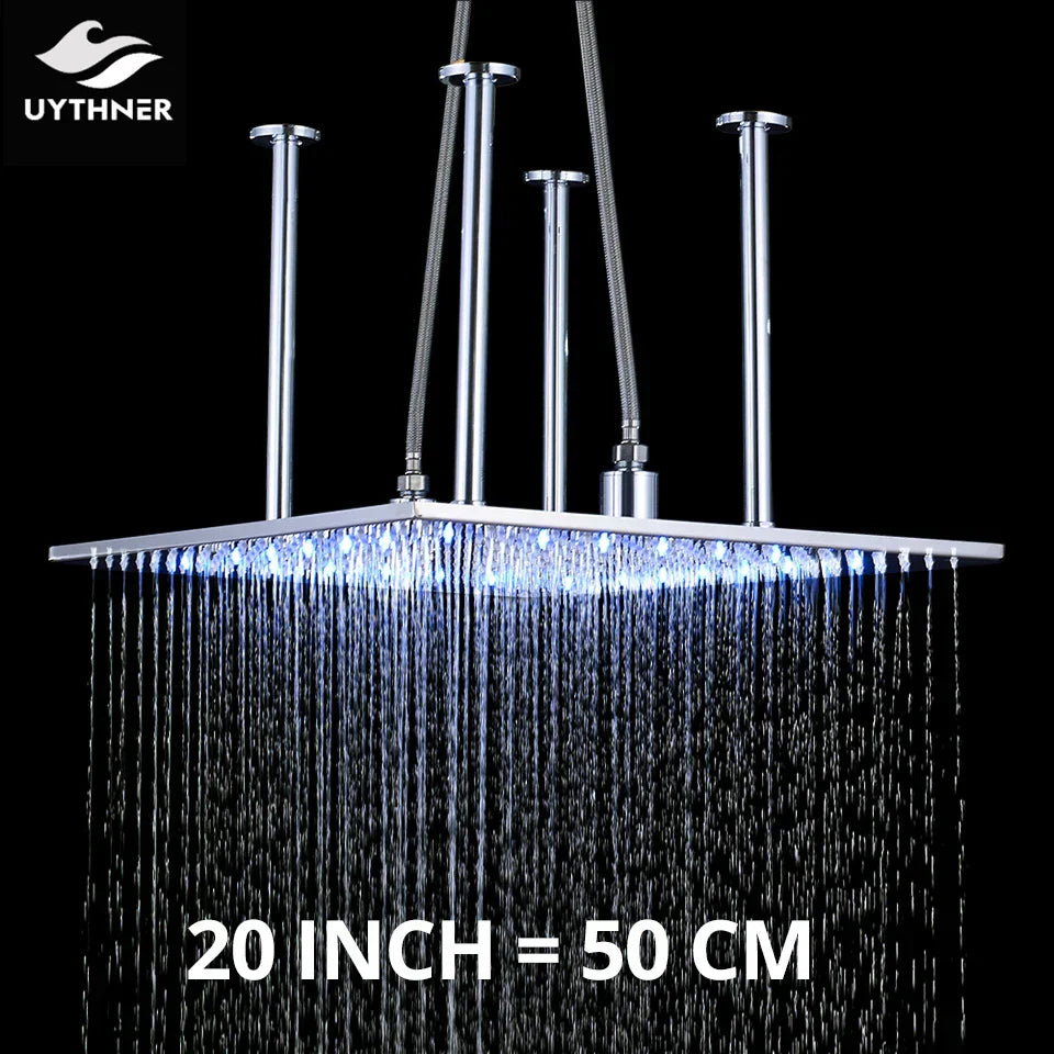 رأس دش مطري كروم LED من DecorBites™ مقاس 20 بوصة مثبت في السقف مع ذراع
