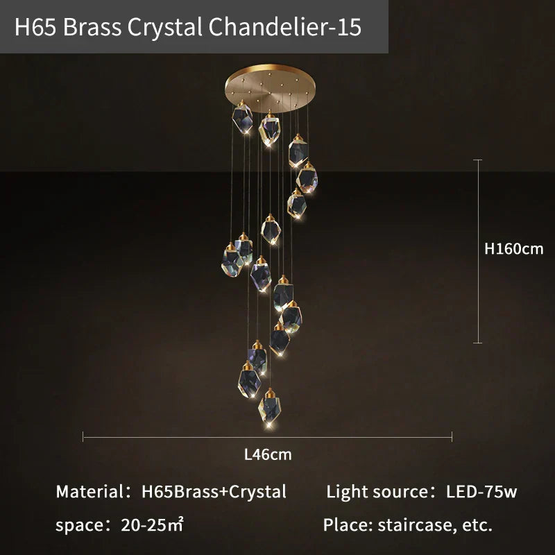 DecorBites™ Crystal Diamond Chandelier for Duplex Building Stairwell Loft Pendant Lighting