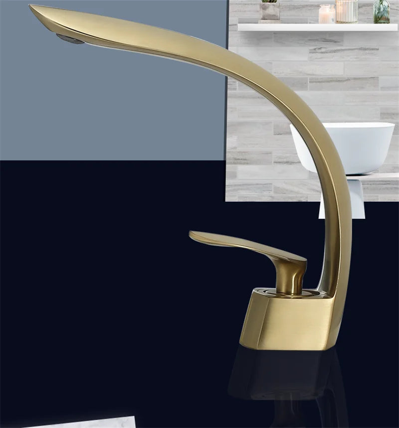DecorBites™ Brushed Gold Basin Faucet: Grey/Black Bathroom Mixer Tap, Waterfall Design with Single Handle