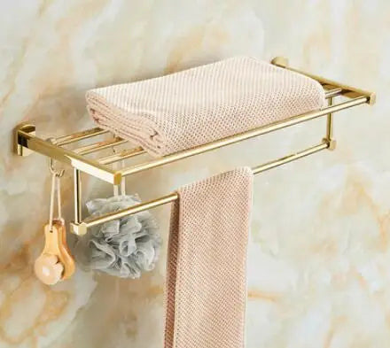DecorBites™ طقم إكسسوارات حمام نحاسي ذهبي: رف مناشف، حامل ورق تواليت، حامل فرشاة تواليت، علاقة مناشف، خطافات