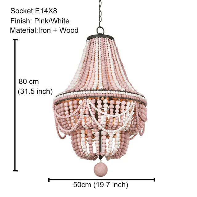 DecorBites™ French Country Wood Bead Chandelier: 3/5 Lights Princess Decorative Hanging Fixture