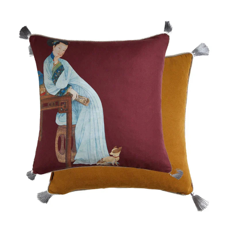 DecorBites™ Court Puppy Print Fur Fringed Bolster Pillowcase Decorative Throw Pillow Cover