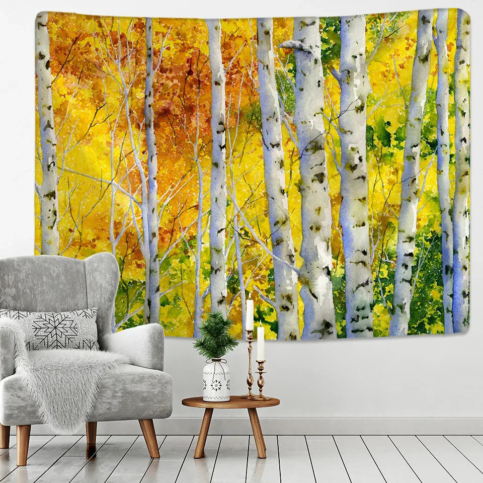 DecorBites™ Birch Forest Starry Sky Wall Tapestry: Psychedelic Hippie Mandala Landscape Art