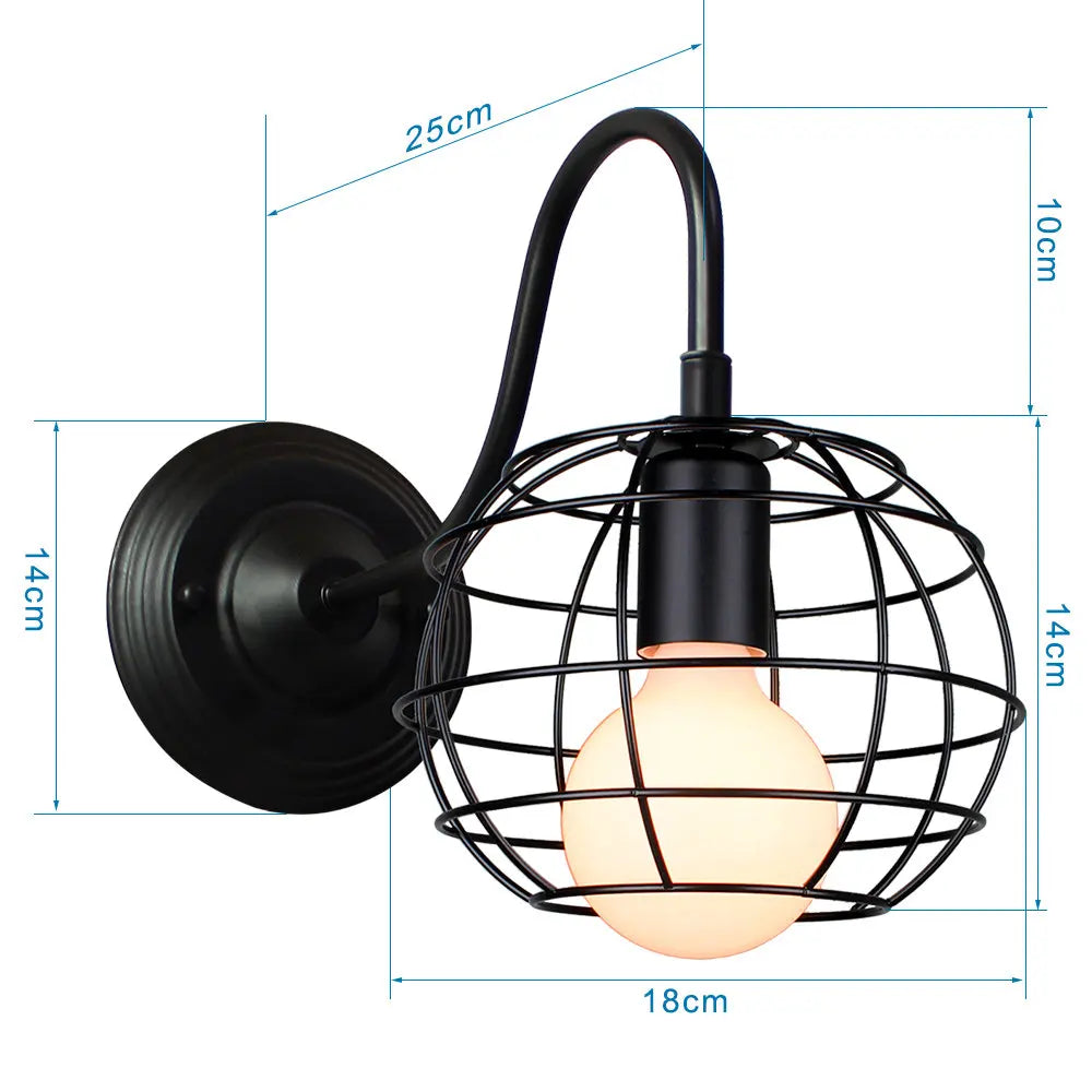 DecorBites™ Black Cage Guard Wall Sconce LED Lamp Indoor Retro Lighting Fixture