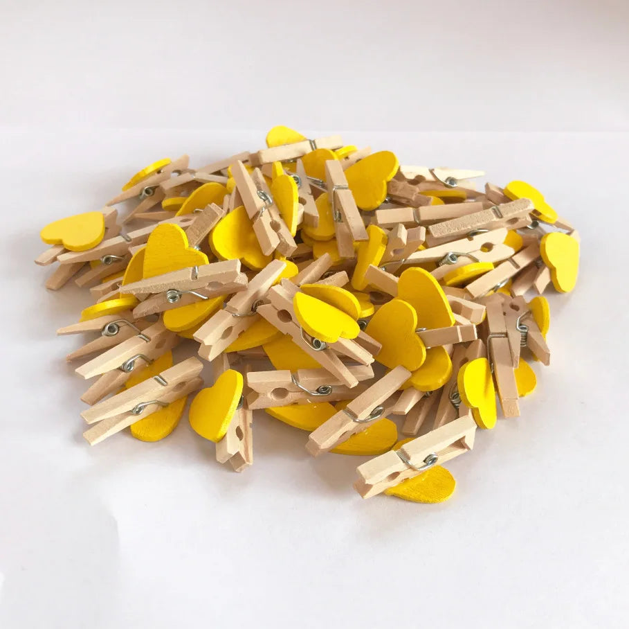 DecorBites™ 50-Pack Romantic Heart Shape Wood Clips for Home Décor and Parties