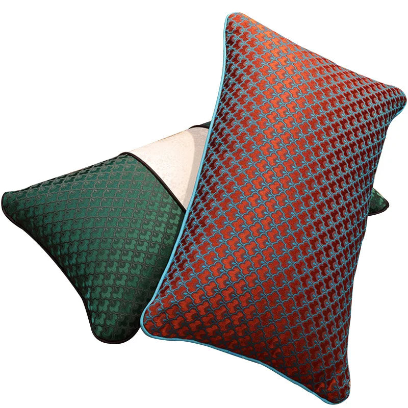 DecorBites™ Geometric Blue & Red Jacquard Waist Pillow Case for Modern Luxury Décor