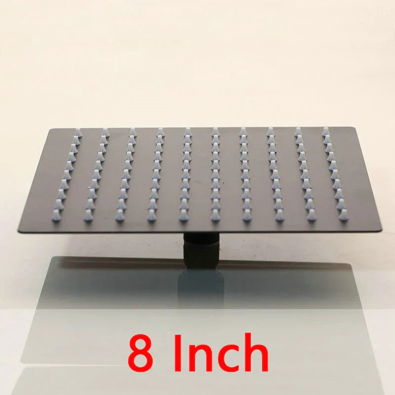 DecorBites™ 20 Inch Super Slim Matte Black Square Rain Shower Head by Stainless Steel