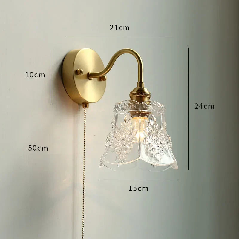 أضواء جدارية زجاجية ونحاسية LED DecorBites™ مع مفتاح بسلسلة سحب لمرآة غرفة نوم المنزل والحمام