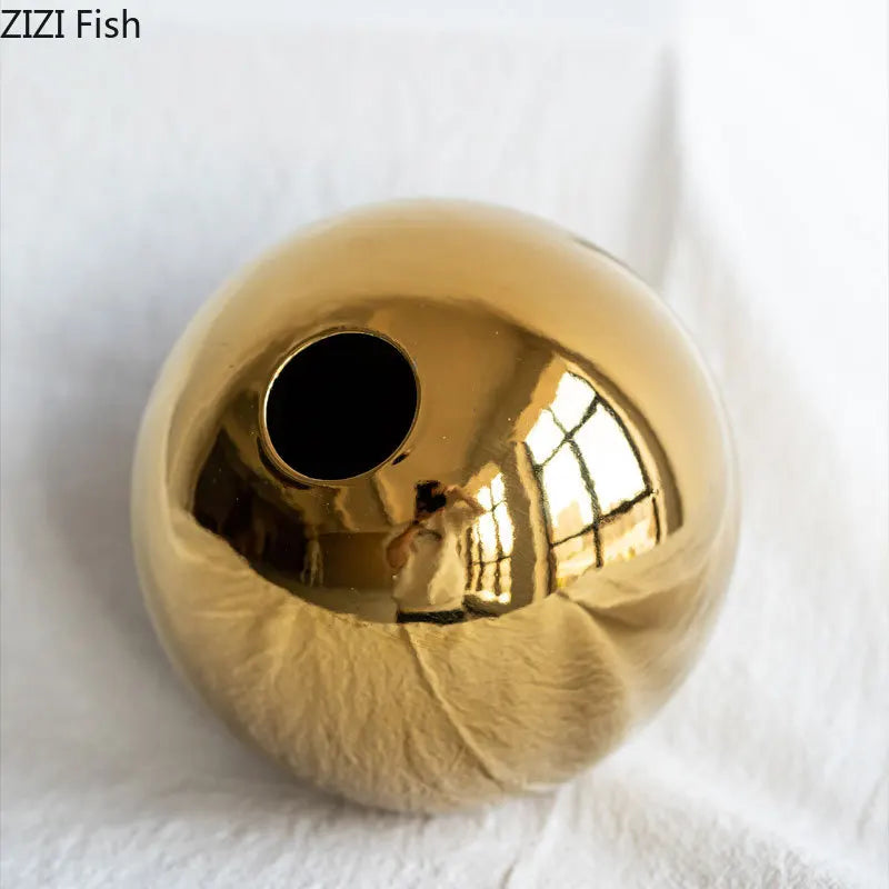 DecorBites™ Golden Ball Ceramic Vase Home Decor Crafts Flower Pot Art Hydroponic Ornament Gift
