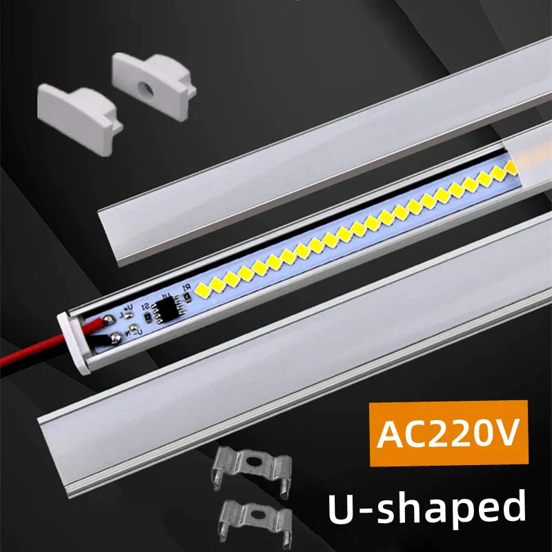 AC220V U-Shape LED Bar Strip Light Aluminum Profiles by DecorBites™ - Under Cabinet Tube Linear Lighting