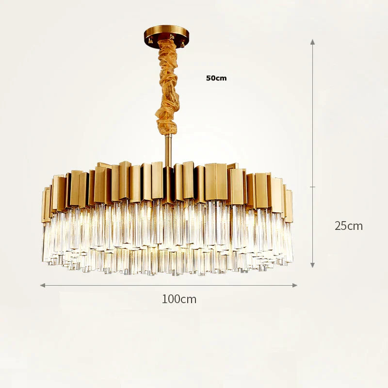 ثريا كريستال ذهبية من الستانلس ستيل من DecorBites™ لإضاءة بهو أنيقة