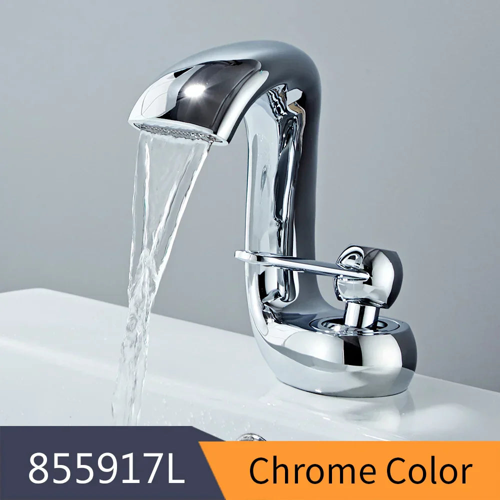 DecorBites™ Gold Basin Faucet: صنبور خلاط نحاسي عصري بمقبض واحد للمغسلة للحمام