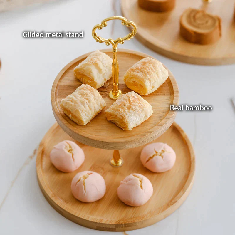 DecorBites™ Bamboo Fruit Cake Stand Set Wood Tableware Snack Dessert Candy Plate
