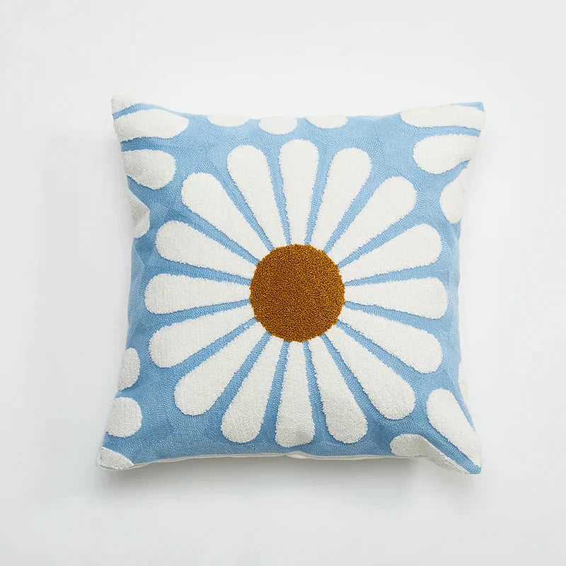 DecorBites™ Embroidered Daisy Dandelion Cushion Cover 45x45cm for Sofa Bed Chair Living Room