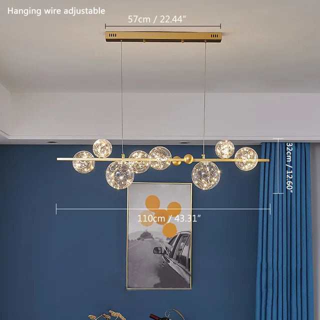 ثريا بابلز زجاجية ذهبية بإضاءة LED من DecorBites™ لغرفة الطعام والمطعم