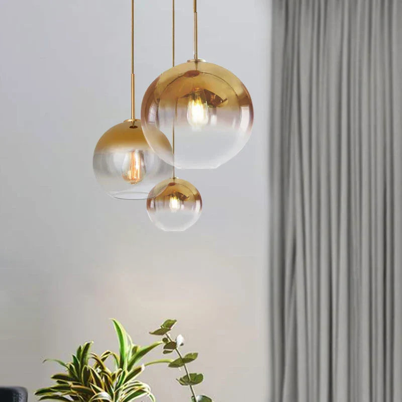 DecorBites™ ثريا كرة زجاجية متدرجة بمصباح LED E27 للفنادق والبارات وغرف النوم