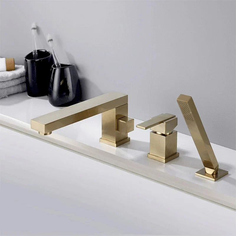 DecorBites™ Brushed Gold 3-Hole Widespread Bath and Shower Faucet with Hand Shower Head