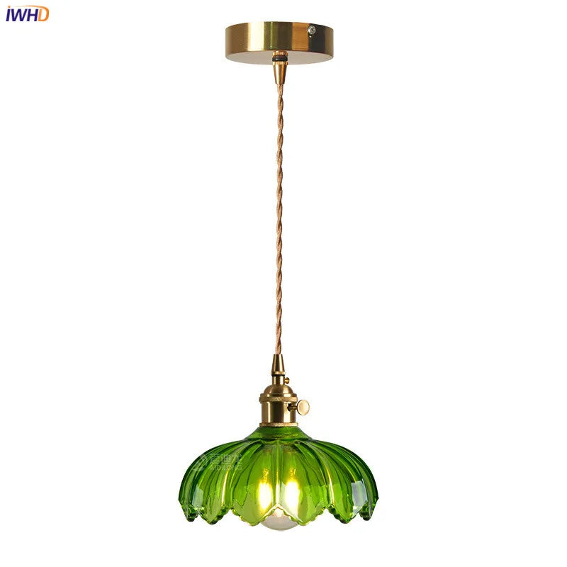 مصباح معلق DecorBites™ من الزجاج الأخضر - مصابيح متدلية نحاسية حديثة على الطراز الاسكندنافي لغرفة النوم، البار، المطعم