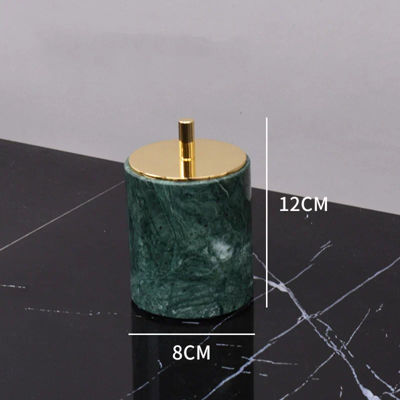 DecorBites™ Dark Green Marble Bathroom Set - Nordic Light Luxury Tray Toothbrush Holder Soap Dispenser Kit