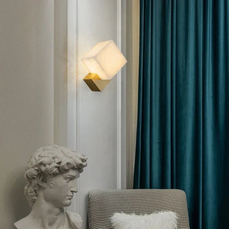 DecorBites™ مصابيح جدارية جاد: تجهيزات إضاءة عصرية LED مربعة من الرخام لديكور المنزل