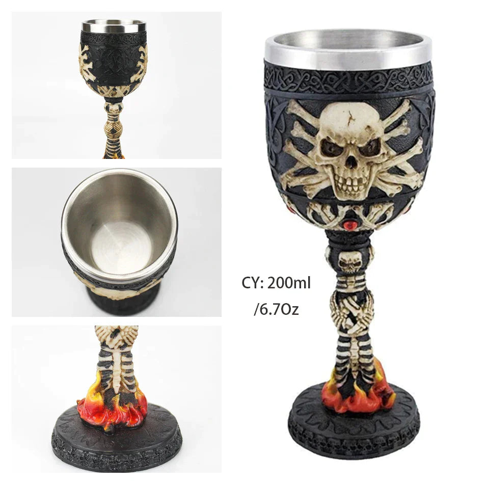DecorBites™ Dragon Skull Goblet: Gothic Resin Stainless Steel Wine Glass for Cocktail Bar Party