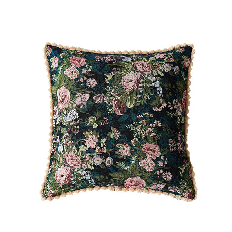 DecorBites™ Jacquard Farmhouse Decor Pillow Case 45x45cm European Retro Style Floral Evening