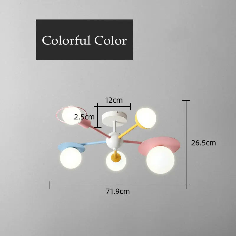 نجف زجاجي إسكندنافي للأطفال من ديكور بايتس™، مصباح سقف LED - بتصميم كرتوني أزرق وردي
