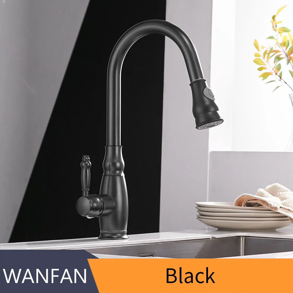 خلاط حوض المطبخ الذهبي DecorBites™ مع رشاش سحب دوار - WF-4118