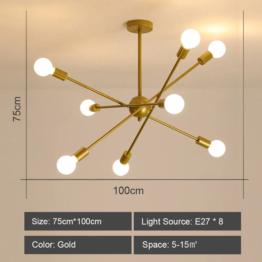 ثريا السقف LED من DecorBites™: تصميم سبوتنيك عصري وصناعي لغرفة المعيشة وغرفة النوم