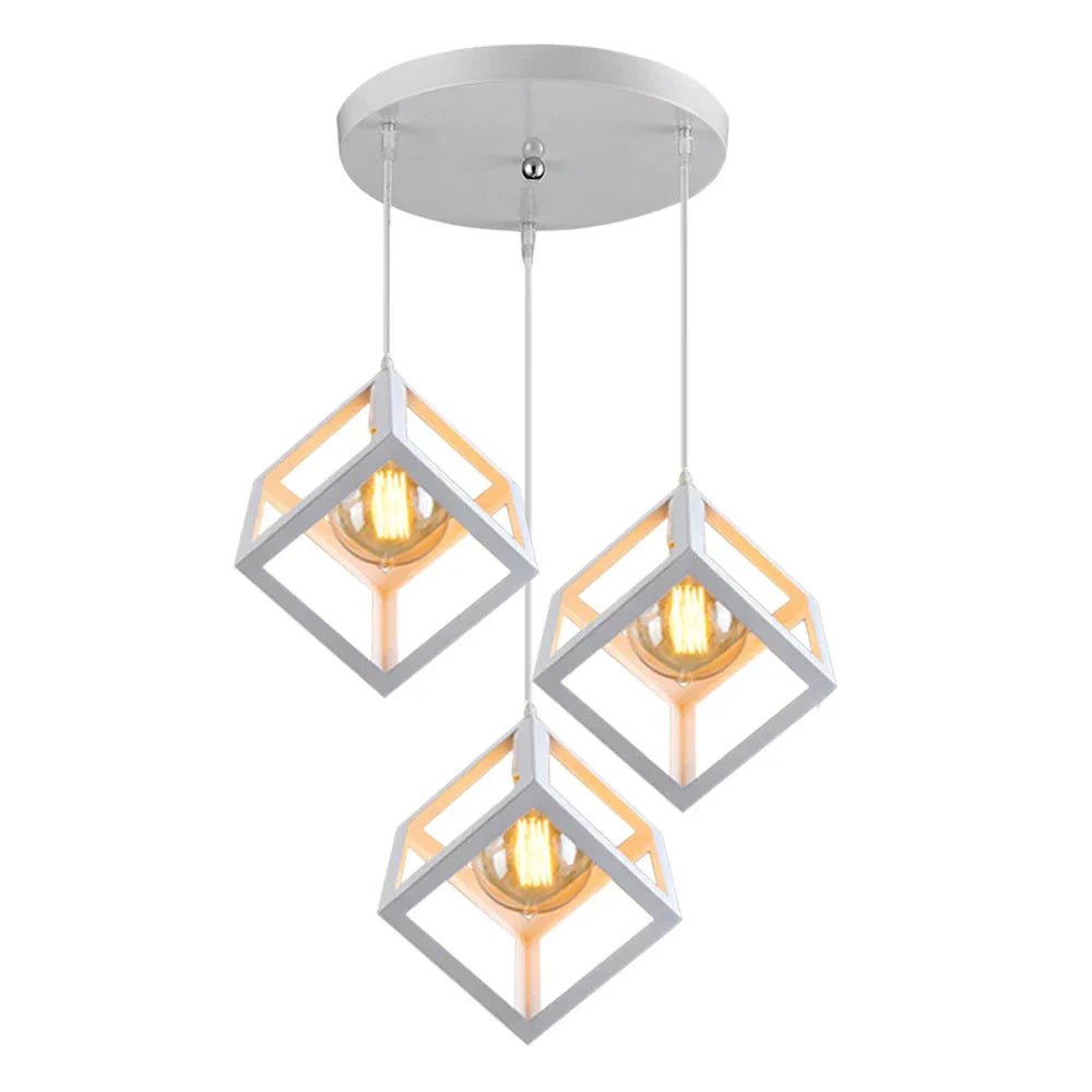 DecorBites™ Geometric Cube Pendant Lights Trio Metal Shades Square Ceiling Lamps