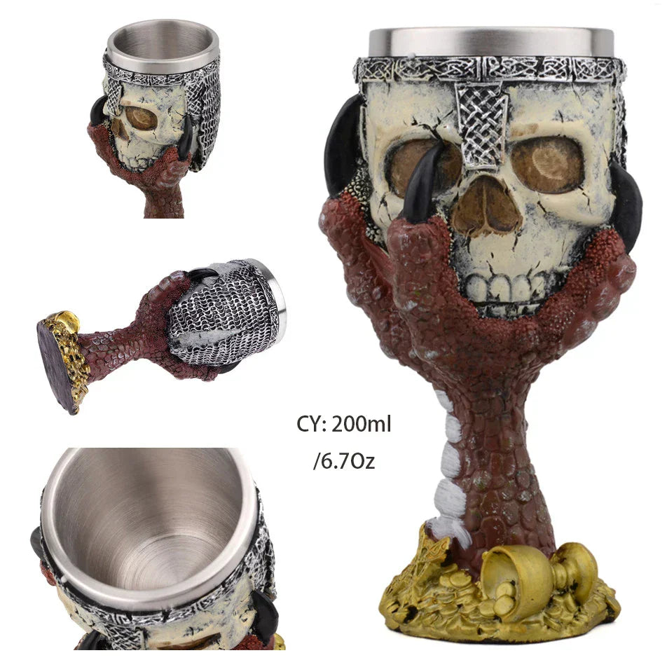 DecorBites™ Dragon Skull Goblet: Gothic Resin Stainless Steel Wine Glass for Cocktail Bar Party