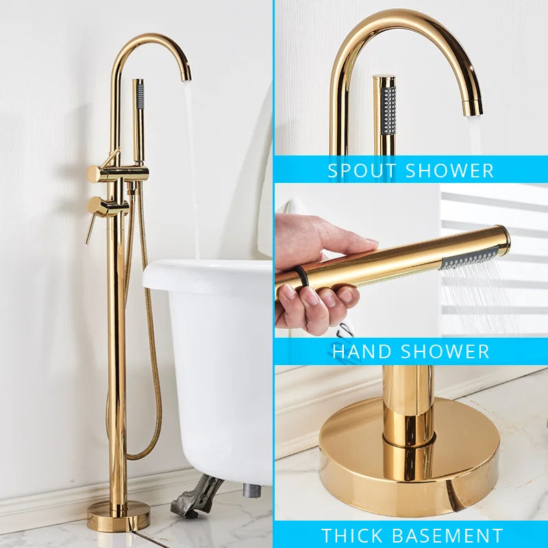 DecorBites™ Black Dual Handle Freestanding Bathtub Faucet Set Floor Standing Bath Mixer Tap