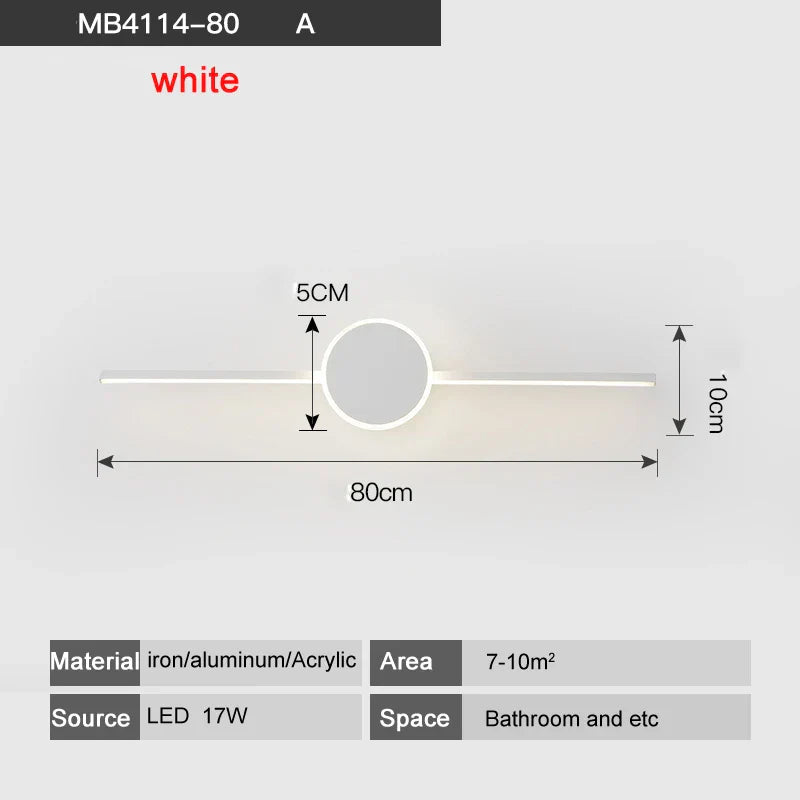 مصابيح حائط LED من DecorBites™ - قاعدة من الحديد والألومنيوم الأبيض/الأسود، غطاء من الأكريليك، مصابيح مرآة